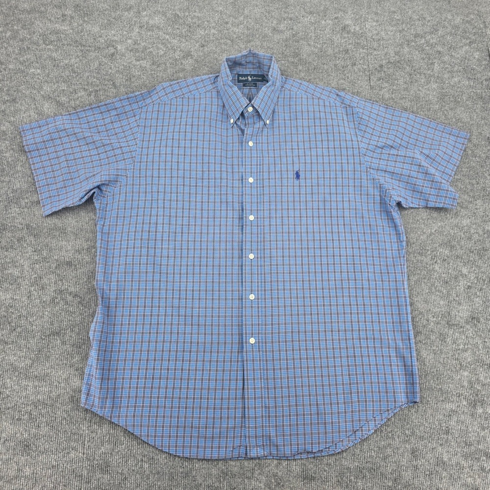 Ralph Lauren Blake Mens XL Blue Plaid Short Sleeve Button Down Cotton Shirt